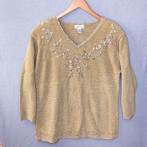 Vintage AVENUE Spring Sweater Top Womens 2X Beige Knit Long Sleeves